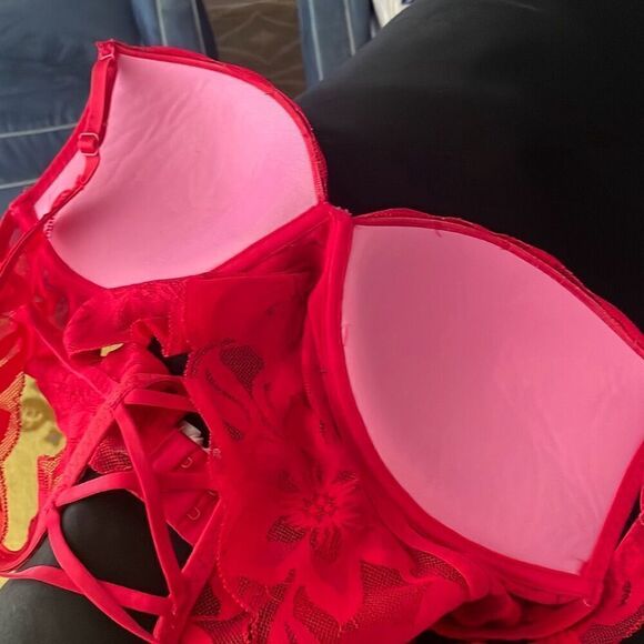 PINK Victoria’s Secret Lace Push-Up Bra Red M - Picture 4 of 7
